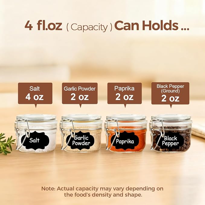 ComSaf Small Glass Spice Jars with Airtight Lids 4 oz 12 Pack Mason Pantry | Seasoning herbs powders, Salt pepper chili, Spice rack cabinet organization, Wedding favors, DIY crafts