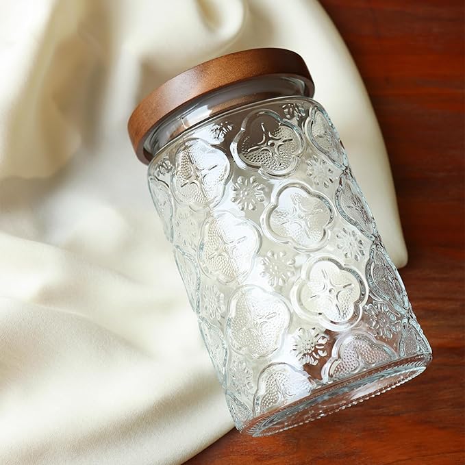 Adodeen 32oz Vintage Glass Jars With Lids, Airtight Food Storage Containers, Kitchen Canisters For Sugar, Coffee, Tea, Spice, Flour, Candy Cookie, Pasta, Cereal, Cute Decorative Jars | Airtight Glass Food Storage Containers, Kitchen Canisters For Sugar...