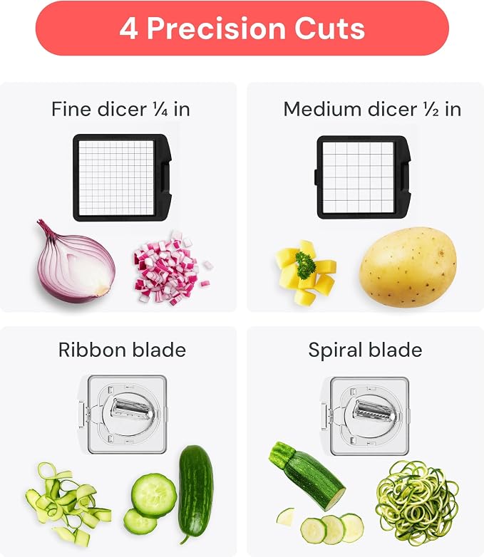 Fullstar Pro Original Vegetable Chopper - Chopper and Spiralizer - Food Chopper with Container, Fruit Cutter, Onion Dicer - All-in-One Prep Tool - Kitchen Gadgets and Gifts (4 in 1, Clear)