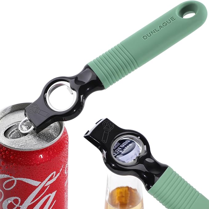 2-Pack Magnetic 2-in-1 Beer Bottle Cap & Soda Can Opener-Green | Soft Silicone Handle with Built-in Magnet Sticks to Fridges / Easy Can Tab Opener for Bartenders, Seniors, and Long nails