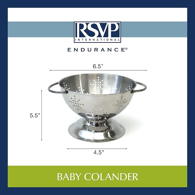 RSVP International Endurance Kitchen Collection Colander Strainer, Mini, Pierced Stainless Steel