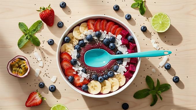 Reston Lloyd Cooking Spoon for Serving, Basting, Mixing, Heat Resistant, BPA Free Melamine 11 inch Utensil with Ergonomic Handle, Set of 6, Aqua-Blue