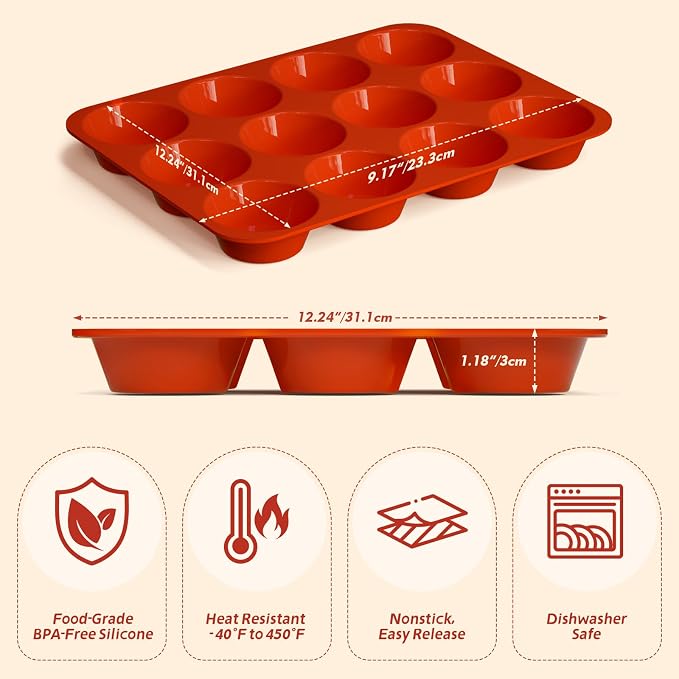 SINBEE Silicone Muffin Pans for Baking - 3 Pack Silicone Molds 12 Cups Nonstick Cupcake Pan for Baking BPA Free Cake Pop Mold Egg Muffins