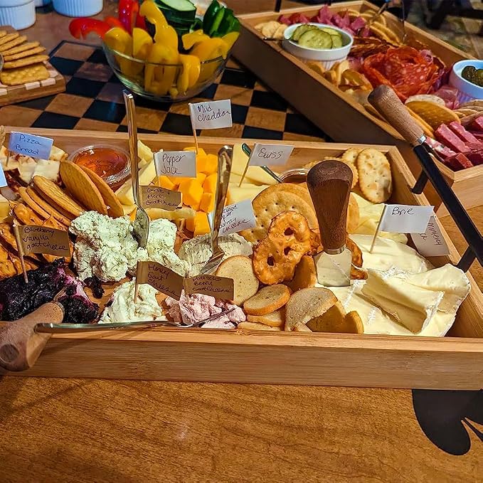 Charcuterie Board Accessories Set - Stainless Steel Spreader Knives with Wooden Handles, Mini Serving Tongs, Spoons & Forks for Parties, Weddings & Holidays (6pc Knives + 15pc Tools)