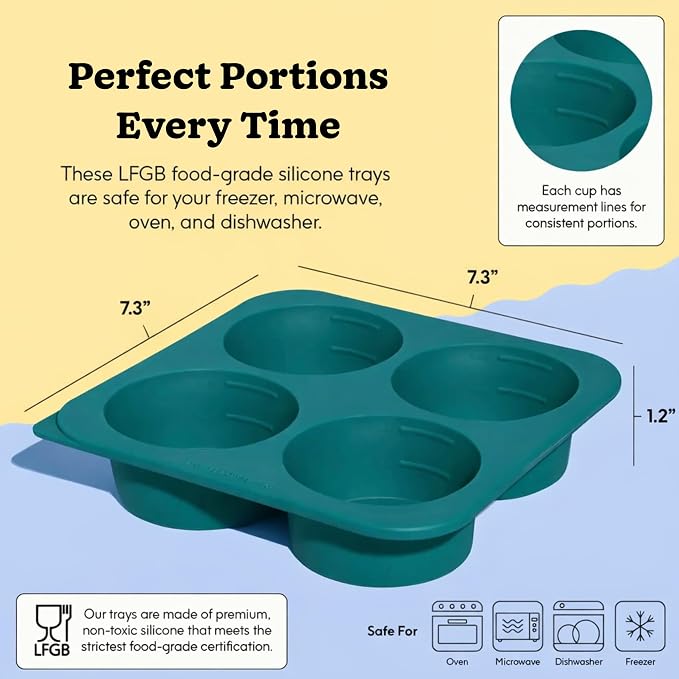 Anyday 1/2-Cup Silicone Freezer Tray with Silicone Lid for Food Storage, Rice, Stock, Leftovers | Plastic-Free Freezer Container | Soup Molds for Meal Prep Portions | 4 Oz / 125mL Freezing Tray