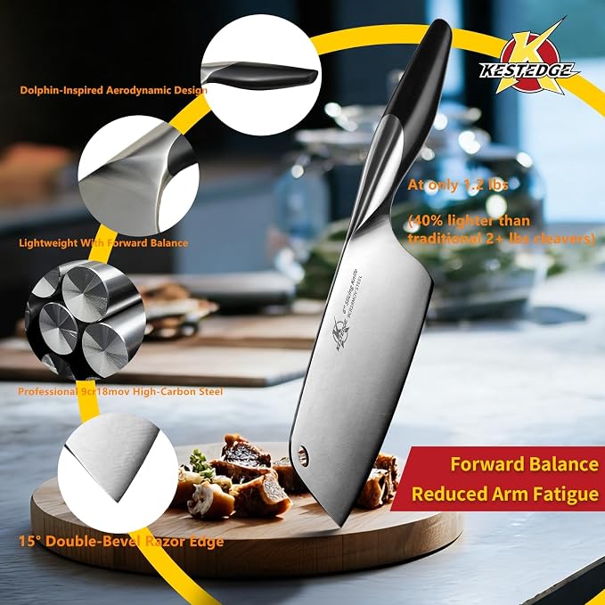6 Inch Meat Cleaver 9Cr18MoV Steel Lightweight for Small Hands | 9Cr18MoV steel cleaver Forward-balanced lightweight design Textured non-slip handle for small hands and seniors