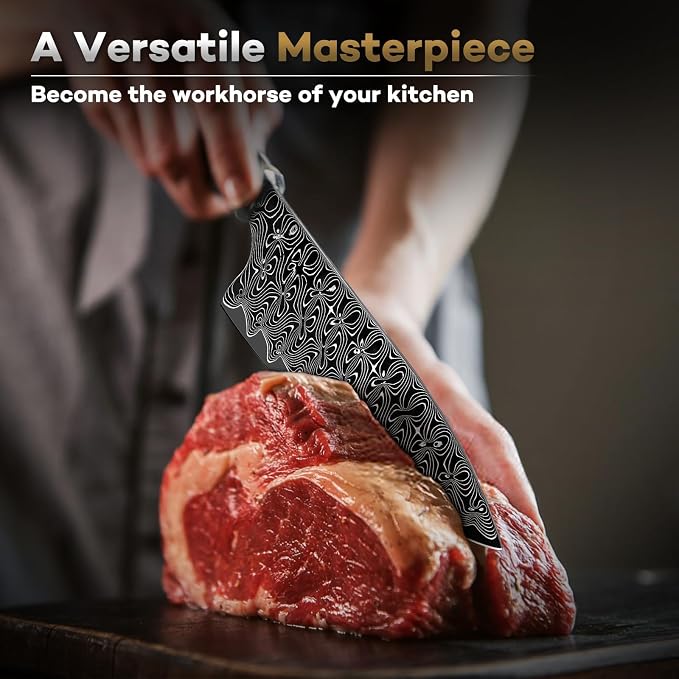 Huusk Damascus Chef Knife 8 Inch, Super Sharp Damascus VG-10 Japanese Kitchen Knife, Professional Cooking Knives with Ergonomic Resin Handle, Ideal Gift for Men and Women