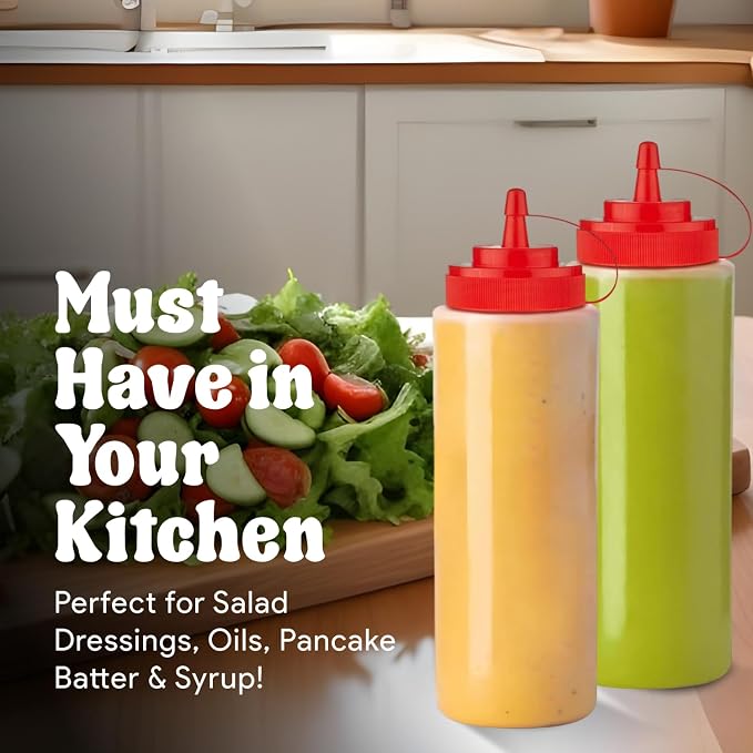 Norcalway 24 oz Large Condiment Squeeze Bottles for Sauces - Leak Proof - 4 Pack (XL)