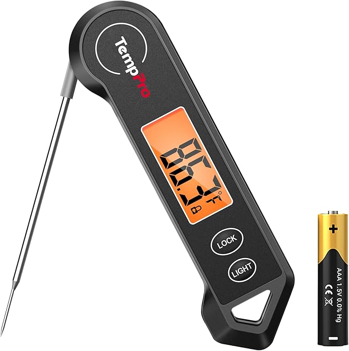 TempPro TP19H Waterproof Digital Meat Thermometer with Ambidextrous Backlit and Motion Sensing Cooking Food Thermometer for BBQ Grill Smoker Oil Fry Candy Thermometer (Previously ThermoPro)