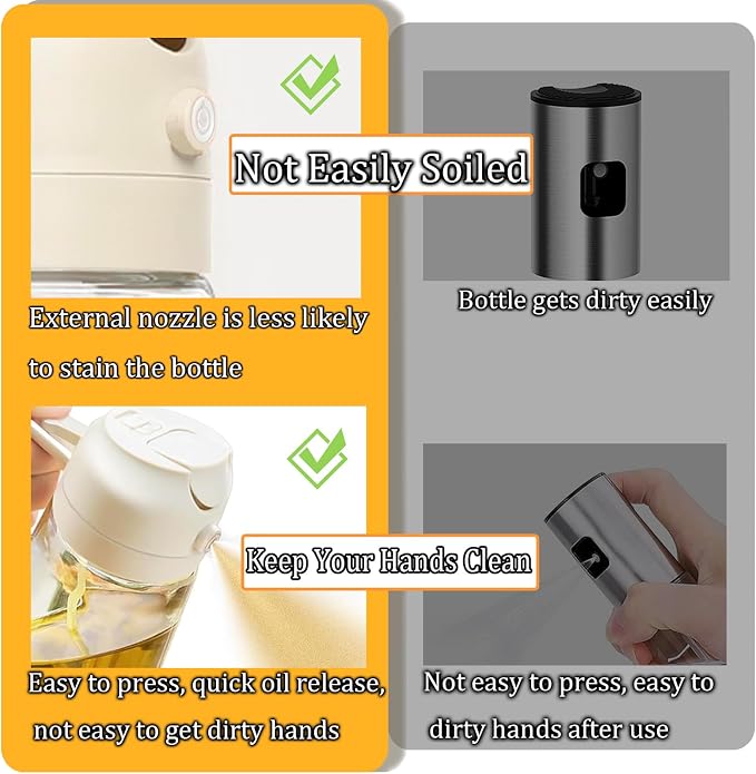 2PCS Oil Sprayer for Cooking, 2 in 1 Oil Dispenser and Oil Sprayer with Fine Mist Nozzle, Olive Oil Dispenser Bottle Spray and Pour,Oil Dispenser for Kitchen(Black and White,16 oz / 470 ml)