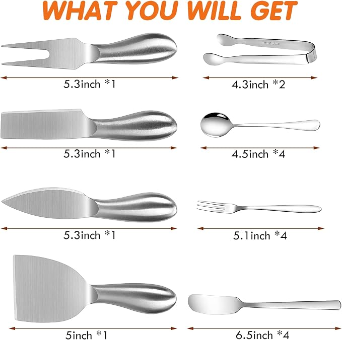 18pcs Charcuterie Accessories, Stainless Steel Cheese Knife Set Butter Spreader,Charcuterie Board Utensils Mini Serving Tongs,Spoons and Forks for Pastry Cheese & Butter, Apply for Party, Wedding
