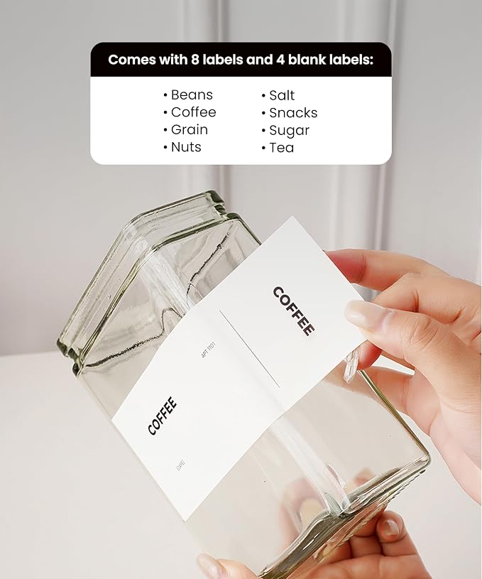 Glass Storage Jars with Bamboo Lid, glass canisters with airtight lids, Clear jars with lids for Spice, Cookie, Candy, Tea, Coffee Bean and Rice (White, 26 oz, Set of 6)