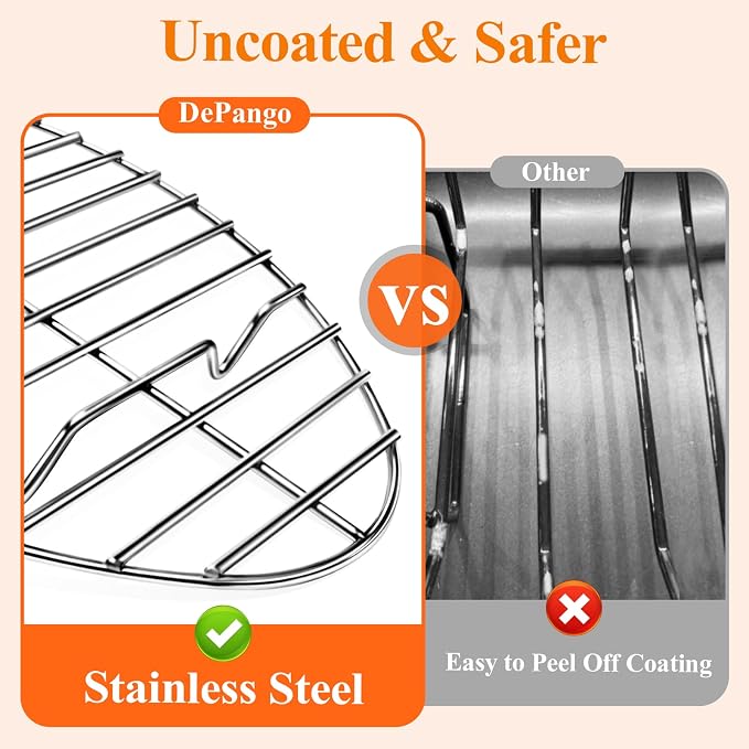 DePango Oval Turkey Roasting Rack,12 Inch Stainless Steel Rack for Thanksgiving Christmas Gifts, Non-Stick Wire Rack Safe for Thanksgiving Turkey, Roasting and Cooling