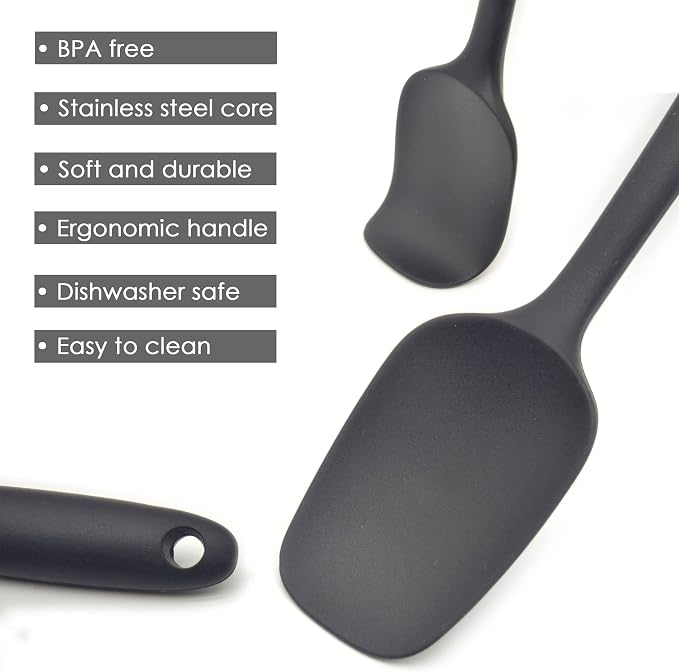 MaxDare Silicone Spatulas and Spoon Set, One-Piece Design Heat Resistant Dishwasher Safe Kitchen Utensil for Baking Cooking Stirring, Non Stick BPA-Free Food Grade Rubber, Set of 6, Red