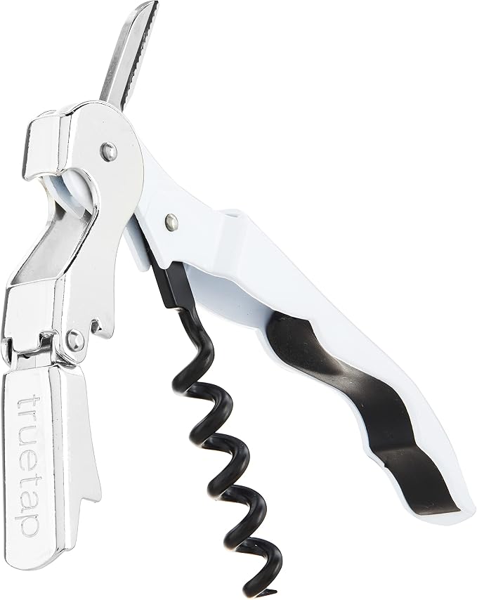 True Truetap Double Hinged Waiter's Corkscrew Wine Opener, Stainless Steel Wine Bottle Opener with Built In Foil Cutter, Home Bar Tools, Bar Cart Accessories, Wedding Gifts, Set of 1, White