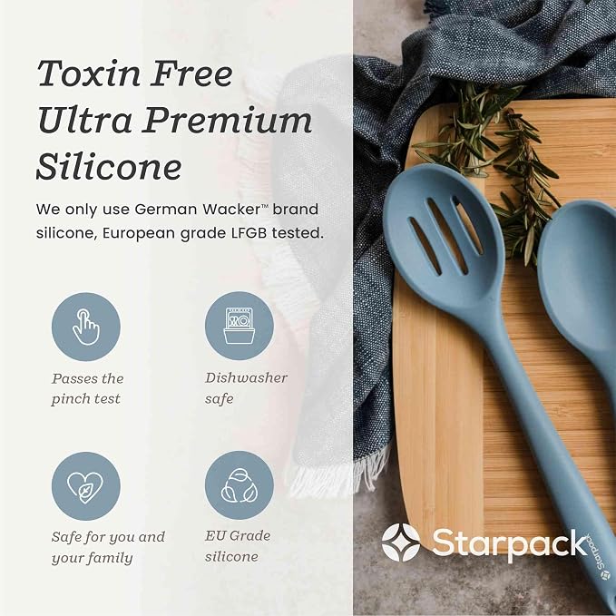Starpack 'Let it Drain' XL Silicone Slotted Spoon(13.5 Inches) - Large Spoon with Slots for Cooking Heat Resistant to 600°F - Silicone Slotted Serving Spoons, Non Stick Cooking Spoons with Slots