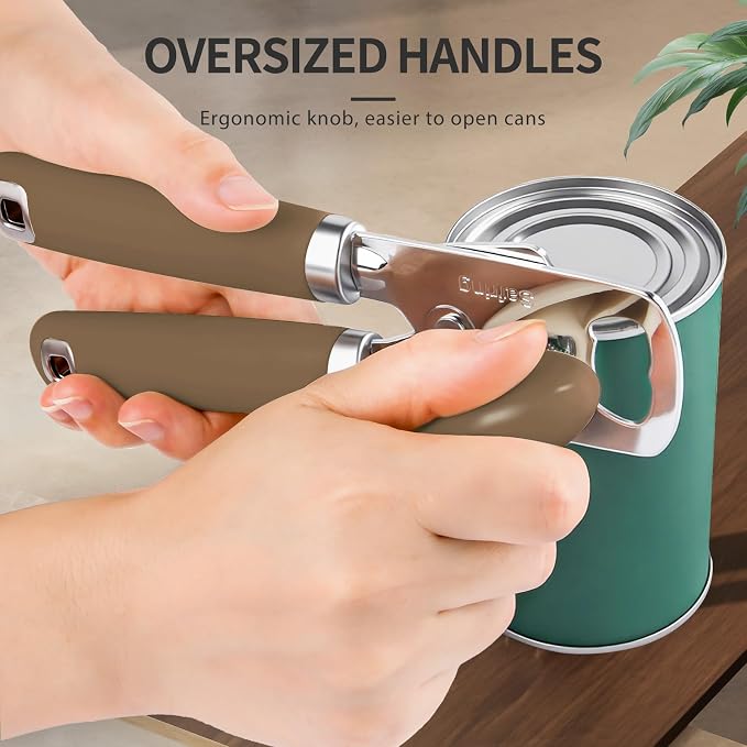 Safring Can Opener Manual, Heavy Duty Stainless Steel Smooth Edge Can Opener With Soft Touch Handle, Oversized Handheld Easy Turn Knob, Multi-Function Bottle Opener, Coffee