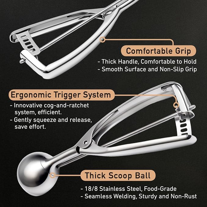 Saebye Cookie Scoop Set, Cookie Scoops for Baking Set of 3, Cookie Dough Scoop, 1 Tbsp/ 2 Tbsp/ 3 Tbsp, Melon Baller Scoop, Ice Cream Scoop with Trigger, for Cookie Cupcake Muffin Ice Cream Truffles