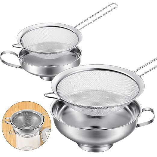 Boao 4 Pcs Stainless Steel Canning Funnels with Fine Mesh Strainer for Narrow Wide Mason Jars Food Grade 1.4 Inch/2.3 Inch Stainless Steel Funnel for Kitchen Use Spices Juices Powder(Silver)