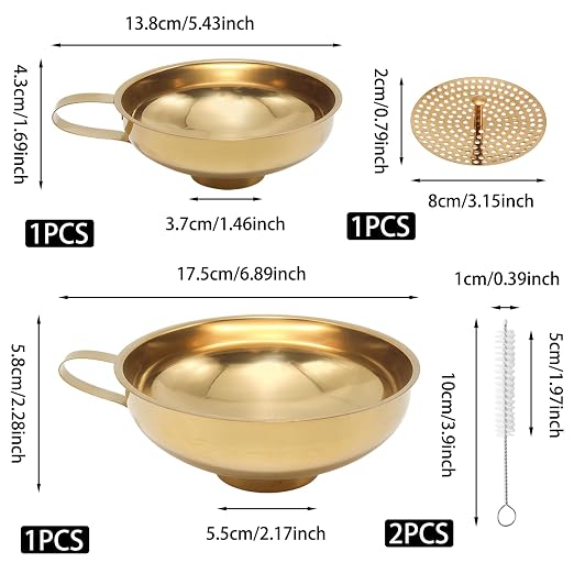 Gold Stainless Steel Canning Funnel Set, Wide Mouth Funnel Large Metal Funnels, Kitchen Use Canning Supplies for Transferring Liquid Power Jam Grains Dry Wet Ingredients