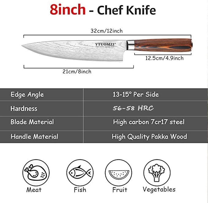 Razor-Sharp Chef Knife, 8-inch High Carbon Stainless Steel Chef's Knife for Home Kitchen & Restaurant, 8" Chef Kitchen Knife with Sheath & Gift Box, Ergonomic Handle