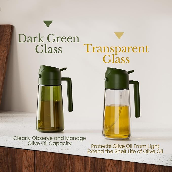 YARRAMATE 4 Pack Olive Oil Sprayer for Cooking, 16oz Glass Oil Dispenser Bottle Set with UV-Protected Dark Glass, 2 in 1 Oil Mister for Air Fryer, Aesthetic Kitchen Gadgets & Gift Set