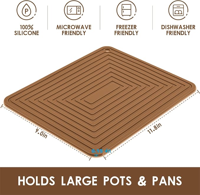 Silicone Trivets for Hot Dishes, Pots and Pans, Brown Non Slip Hot Pads for Kitchen, Silicone Heat Resistant Mat for Counter, Versatile Trivet Mat, Flexible Pot Holders Set of 4