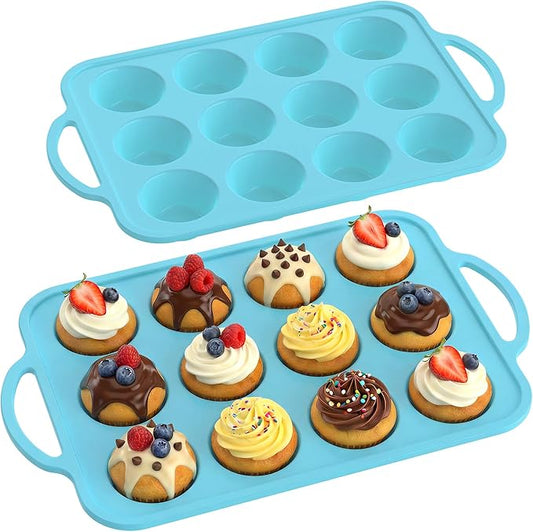 2Pack Silicone Muffin Pan for Baking - Cupcake Pans with Metal Frame
