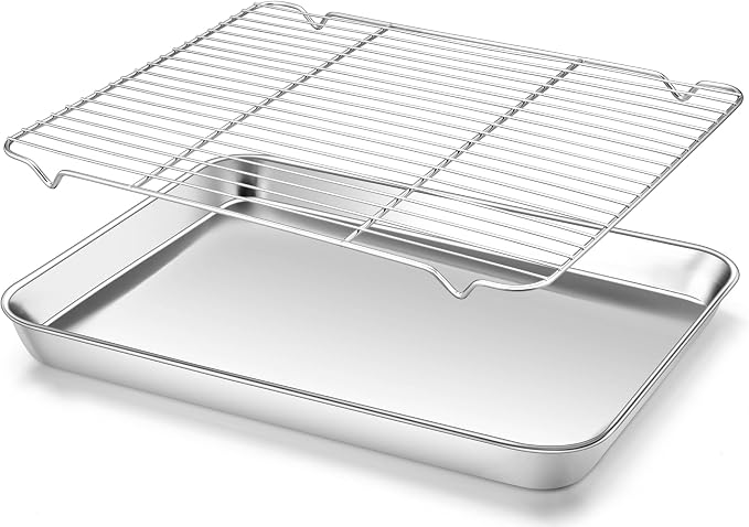 Homikit 16x12 Inch Baking Sheet with Wire Cooling Rack (1 Pan+1 Rack) | Stainless Steel Cookie Sheets for Baking, Metal Jelly Roll Pan Nonstick, Bacon Tray with Rack Set for Oven, Dishwasher Safe