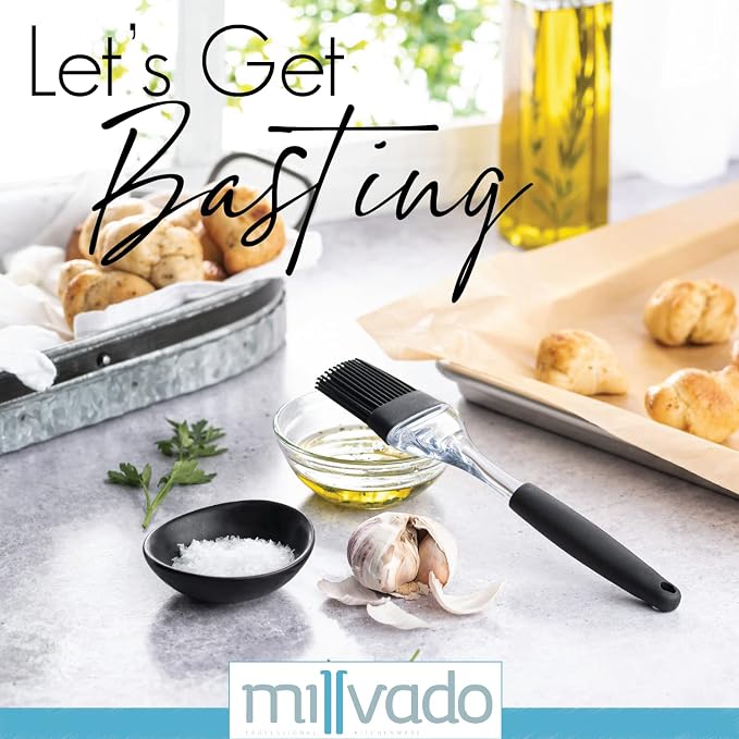 Millvado Silicone Basting Brush: Heat Resistant Cooking Brush for Oil and Sauce - Flexible Food Brush - Dishwasher Safe Basting Brush for Cooking - Black Silicone Pastry Brush/BBQ Brushes for Sauce