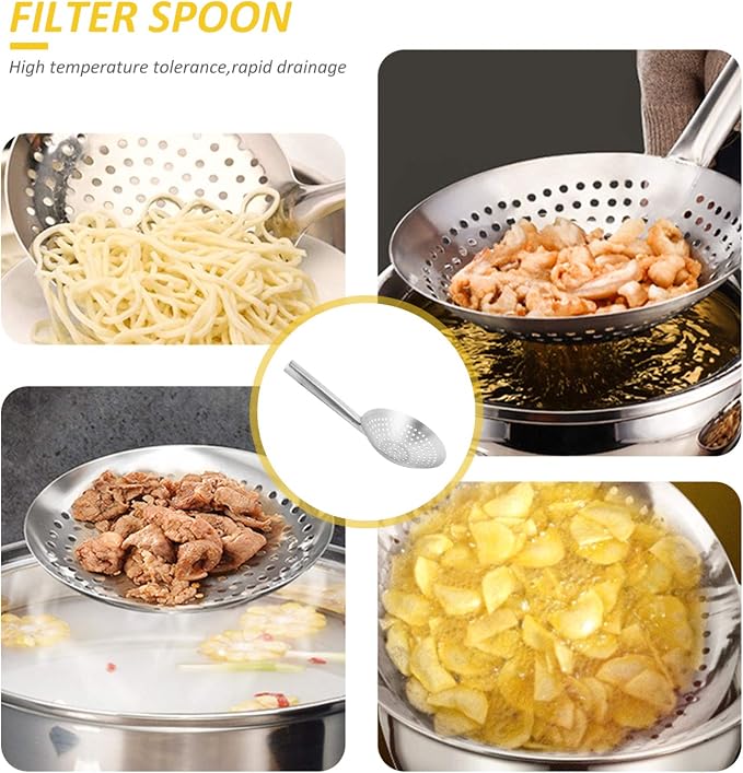 Cabilock Colander Wire Skimmer Strainer Ladle 22cm Skimmer Spoon Round Deep Fryer Basket Pasta Spoon Slotted Ladle Kitchen Gadgets for Kids Cooking Protector Stainless Steel Child