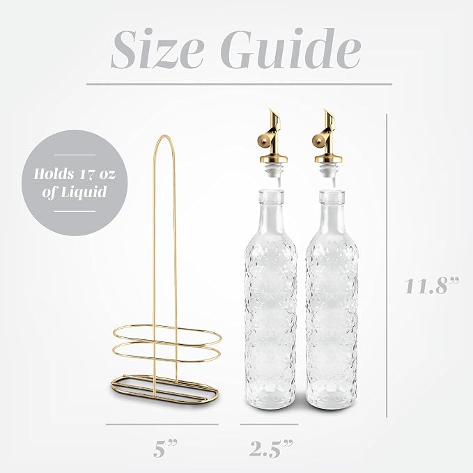 COOK WITH COLOR Glass Olive Oil Bottle Dispenser - 2 Pack- 17oz Oil and Vinegar Cruet - Olive Oil Carafe Decanter for Kitchen, Floral, Clear
