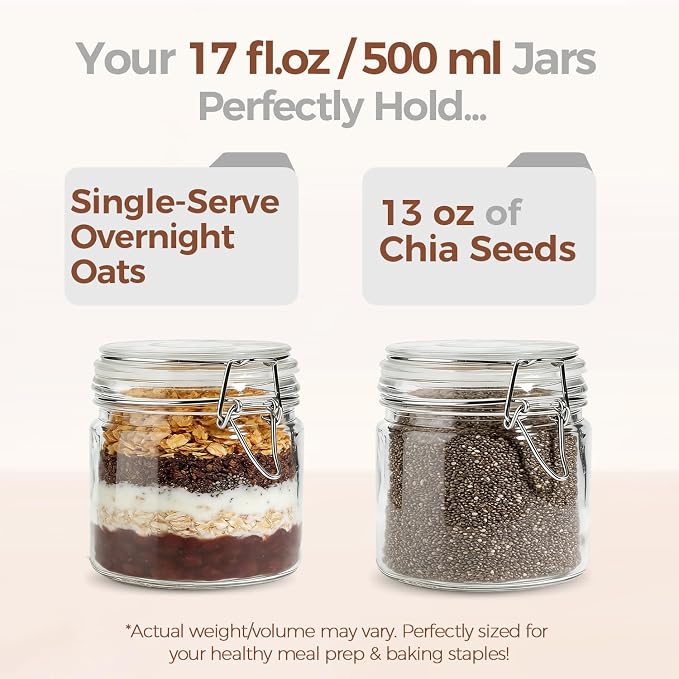 ComSaf 17 oz Overnight Oats Containers with Lids 6 Pack Wide Mouth | Meal prep, Sourdough starter, Fridge pickling, Pantry organization, Pickling fermenting, Clear glass