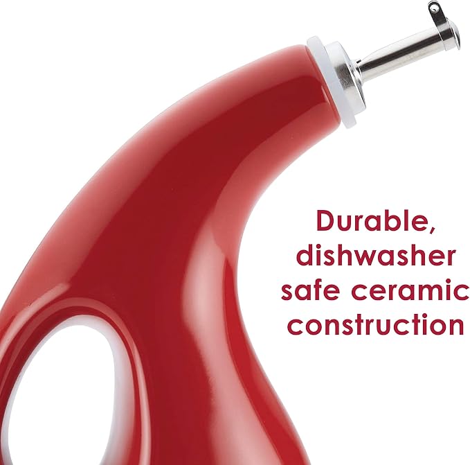 Rachael Ray Solid Glaze Ceramics EVOO Olive Oil Bottle Dispenser with Spout - 24 Ounce, Red,(Pack of 4)