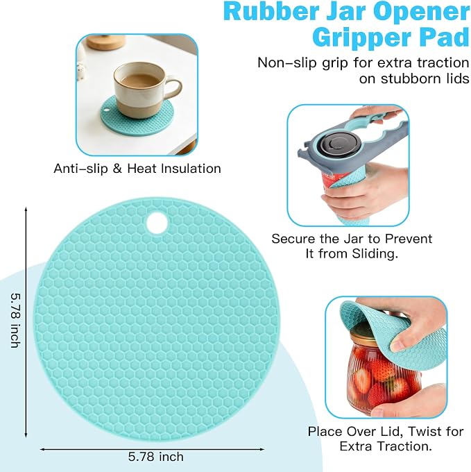 Jar Opener for Weak Hands, Seniors, Arthritis (Blue&Grey) | 3-Pieces Jar and Bottle Opener Set, 6-in-1 Multifunctional Jar Lid Opener Bottle Opener, Non-Slip Jar Opener Gripper Pad