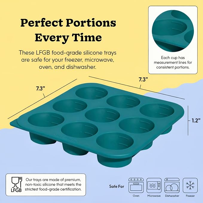 Anyday 2-Tbsp Silicone Freezer Tray with Silicone Lid for Sauces, Purees, Garlic, Herbs, Tomato Paste | Plastic-Free Freezer Molds | 1 Oz Meal Prep Ice Cube Tray Reusable