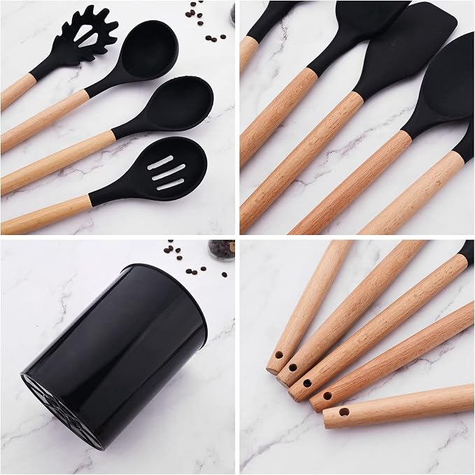 1pcs Black Silicone Kitchen Tongs Cooking Utensils Stainless Steel Locking Cooking Tong for Salad BBQ Serving Buffet Frying Tongs