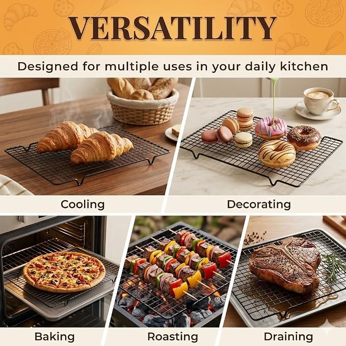 Cooling Rack Set of 1, 10" x 16" No Warp Heavy Duty Stainless Steel Baking Rack - Fits Half Sheet Pan, Oven Safe 575°F,for Baking, Roasting & Dehydrating, Dishwasher Safe