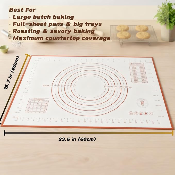 Silicone Baking Mats - Non-Stick Pastry Mat, Full Sheet Size, Pack of 2 | Non-Stick Pastry and Dough Mat with Measurement Guides, Silicone Mat and Baking Essentials, Full Sheet Pack of 2 (15" x 23")