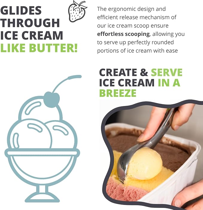 Oliver's Kitchen ® Ice Cream Scoop - Create Perfect Spheres with Our Heavy Duty Ice Cream Scooper - Comfortable Grip Handle Makes Light Work of Frozen Hard Ice Creams!