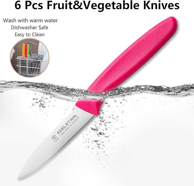 Paring Knives Set,Stainless Steel Paring Knife Set of 6,Sharp Vegetable&Fruit Knifes,Small Knife Set,Ergonomic Handle Paring Knives,Straight Edge Paring Knife Set,Pink Peeling Knife