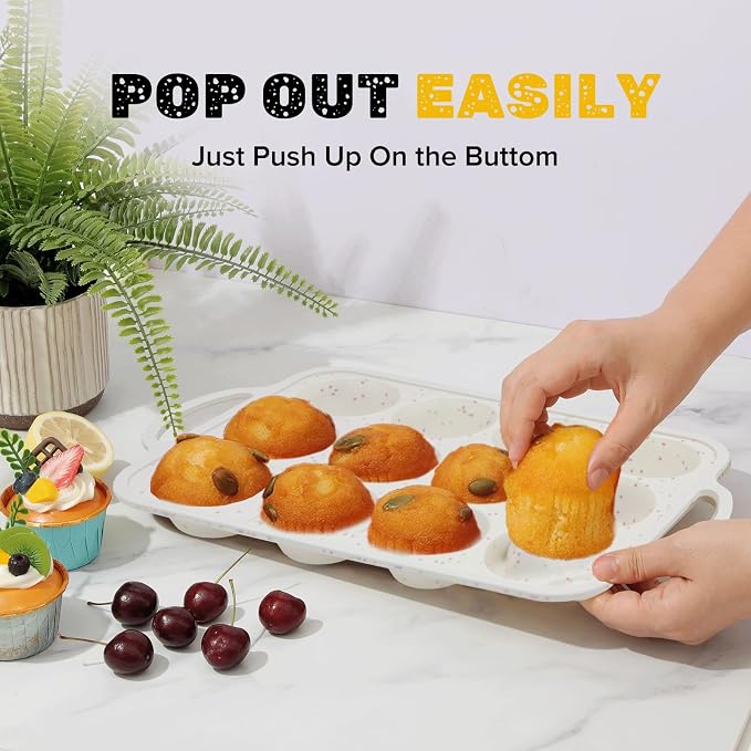 Silicone Muffin Pan, Metal Reinforced Frame Regular Size 2.8 Inch Cupcake Pan with Handle 12 Cups Nonstick Muffin Tray for Baking BPA Free 1 Pack Confetti