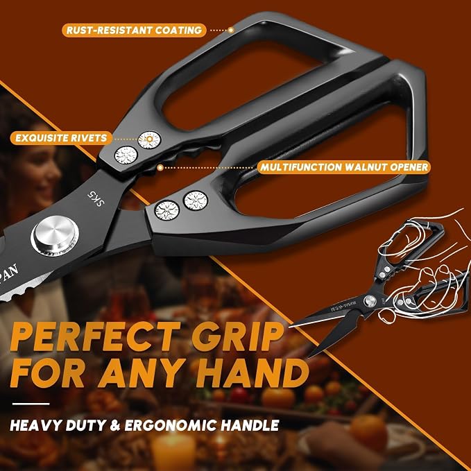 Huusk Kitchen Shears Set, Heavy Duty Poultry Shears, Japanese Kitchen Scissors for Meat, Chicken Bones, and Turkey, Gifts for Men Women