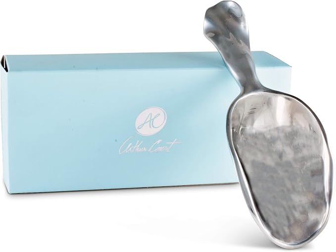 Arthur Court Modern Carmel Pattern Metal Handle Bar Ice Scoop, Dry Bin Scoop, Dry Goods Scoop, Candy Scoop, Spice Scoop Sand Casted and Hand Polished Aluminum 8 inch Long
