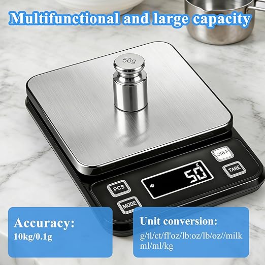 IP67 Waterproof Digital Kitchen Scal 10kg/0.1g High Precision Food Scale with Type-C Rechargeable 304 Stainless Steel Platform Tare & Counting Function for Baking Cooking Meal Prep