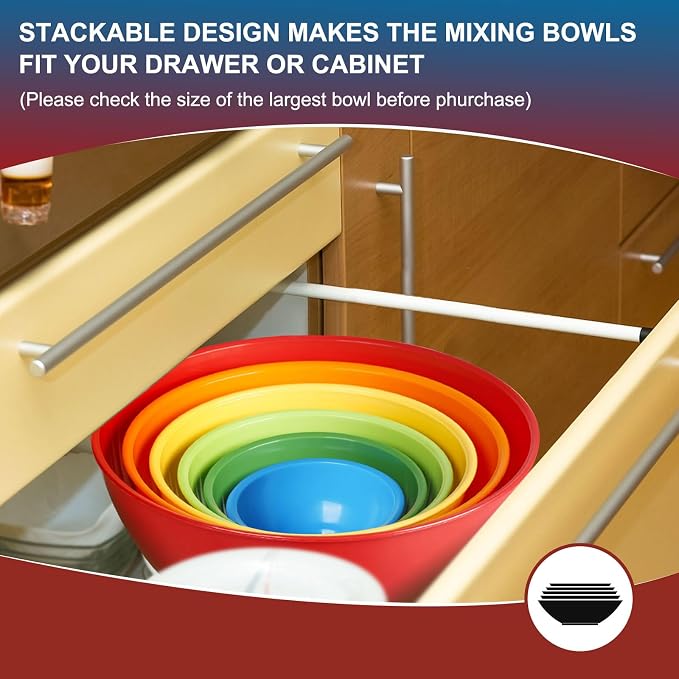 Greentainer Plastic Mixing Bowls with Lids Set for Kitchen, 6 Set Nesting Bowls for Mixing, Baking, Prepping, Cooking and Serving Food, Mixing Bowls Dishwasher, Microwave Safe