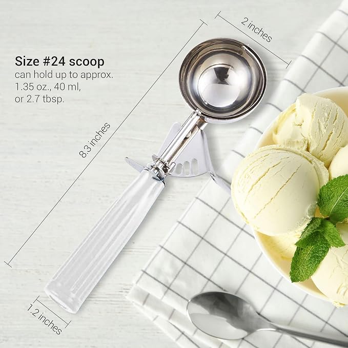 Meadow Lane Trigger Scoop - #24 Size (2-in Diameter) 2.7 Tbsp Capacity, Stainless Steel, Portion Control, Ice-cream & Cookie Dough Scoop, Light Gray