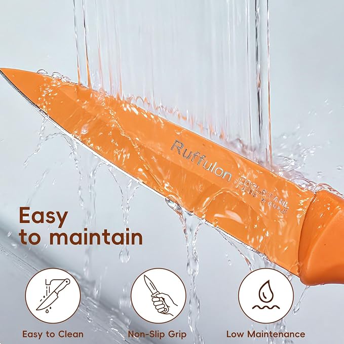 Paring Knife set of 4, 3.5-inch Orange Stainless Steel Peeler. | Straight blade with pointed tip design PP plastic ergonomic handle Specifically designed for cutting fruits and vegetables