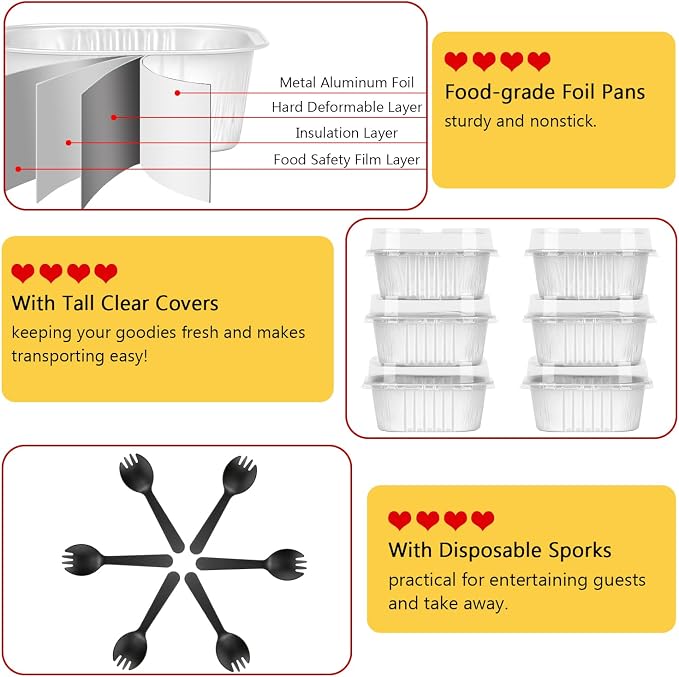 120pack 5oz Mini Cake Pans with Lids,LNYZQUS Foil Cupcake Cups Small Brownie Baking Tins,Square Disposable Ramekins Mini Cheesecake Containers Muffin Holders-White