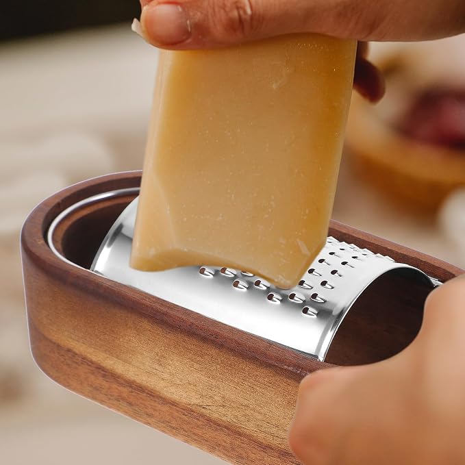 Luxshiny Stainless Steel Cheese Grater with Wooden Box - Multifunctional Vegetable Shredding Tool for Effortless Grating and Slicing in Kitchen